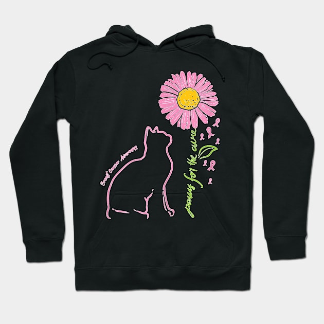 Cat Flower Paw For Cure Breast Cancer Awareness Support Gift Hoodie by Anung